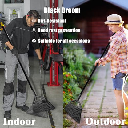 Heavy Duty Broom Outdoor Indoor, Upgraded Commercial Angle Brooms, Black Broom for Sweeping House, Restaurant, Kitchen, Garage, Courtyard - color: 4 * Black