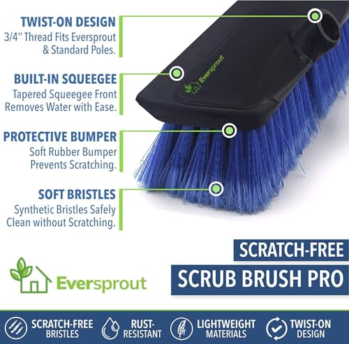 EVERSPROUT 1.5-to-3 Foot Scrub Brush | Built-in Rubber Bumper | Lightweight Extension Pole Handle | Soft Bristles wash Car, RV, Boat, Solar Panel, Deck | Shower Brush for Cleaning | Floor Brush - size: 3 feet