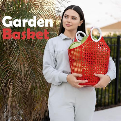 Fox Run Red Garden Harvest Basket with Built-In Handles, 6" x 14" x 18" Plastic Cleaning Caddy and Laundry Tote - color: Red