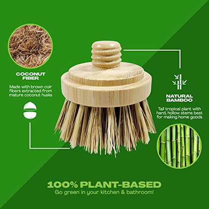 JuneLily Sisal & Coconut Dish Brush Heads Plant-Based Replacement for Washing Dishes Kitchen Bathroom (Coconut Brush Head) - color: Coconut Brush Head