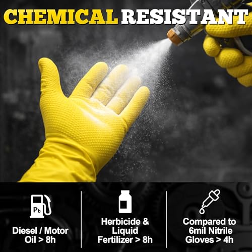 TitanFlex Heavy Duty Industrial Nitrile Gloves with Raised Diamond Texture, 8-mil, Latex Free (Green/Dark Green/Yellow) - color: 07 Yellow (50ct), size: XX-Large