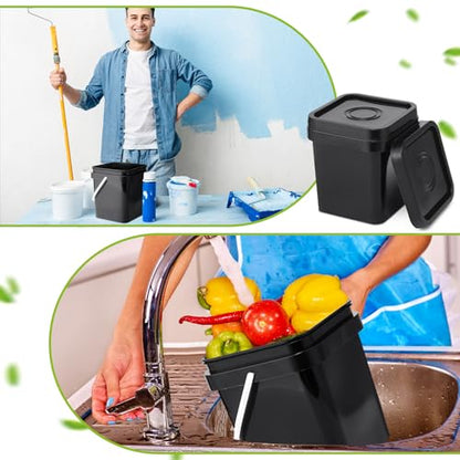 Suzile 10 Pcs Food Grade Square Bucket with Lid 1 Gallon Plastic Bucket 4.5L Utility Industrial Pail with Handle Container for Food Oil Tub Water Fishing Paint House Cleaning Car Washing (Black) - color: Black
