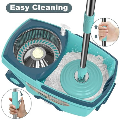 Spin Mop and Bucket System, Mop and Bucket with Wringer Set,Mops for Floor Cleaning,Household Supplies Tools with 6 Replacement Refills,61" Extended Handle for Household Hardwood Floor - Green - size: Light Green Mop Bucket + 6 Mop Heads