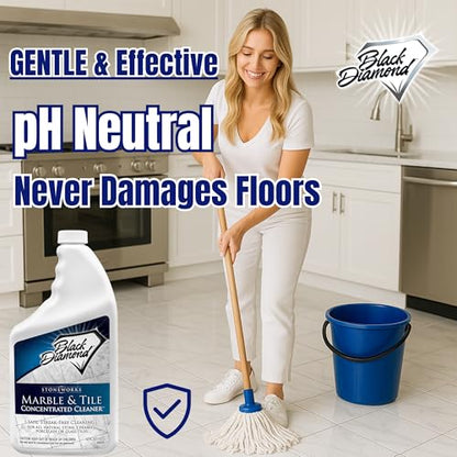 Black Diamond Stoneworks Marble & Tile Floor Cleaner Concentrate, pH Neutral, Streak-Free & No-Rinse Formula for Granite, Travertine, Limestone, Slate, Ceramic & Porcelain Floors (1 Quart) - size: 32 Fl Oz (Pack of 1)