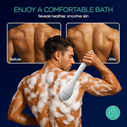 VOYOR Electric Silicone Body Scrubber, Back Scrubber for Shower, Waterproof Long Handle Body Brush, Rechargeable Power Bath Brush for Cleansing, Exfoliating, Massaging Skin BC100 (Blue) - color: Blue