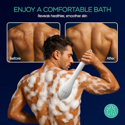 VOYOR Electric Silicone Body Scrubber, Back Scrubber for Shower, Waterproof Long Handle Body Brush, Rechargeable Power Bath Brush for Cleansing, Exfoliating, Massaging Skin BC100 (Blue) - color: Blue