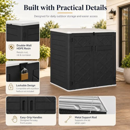 ADDOK 38 Cu.Ft Outdoor Storage Shed with Floor,Large Waterproof Resin Storage Cabinet with Lift-Up Lid,Double Doors and Lockable Design for Lawn Mower,Garden Tools, Patio,Backyard and Pool Supplies - size: Black 38 Cu.Ft