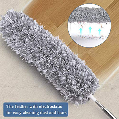 Microfiber Feather Duster, Extendable Cobweb Duster with 100 inches Extension Pole, Bendable & Washable & Lightweight Dusters for Cleaning Ceiling Fan, High Ceiling, Blinds, Webster, Furniture & Cars