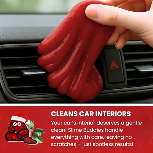 Slime Buddies Car Cleaning Gel Putty - Christmas Spice Scented Interior Detailing Tool for Cup Holders, Air Vents & Keyboard - Reusable Auto Detailing Accessories - Dust Remover Goop - color: 01 Pack Christmas Spice