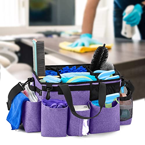 LoDrid Wearable Cleaning Caddy Bag with 4 Foldable Dividers, Cleaning Supply Tote for Cleaning Supplies, Cleaning Organizer with Shoulder Strap and Side Handles for Cleaners & Housekeepers, Purple - color: Purple
