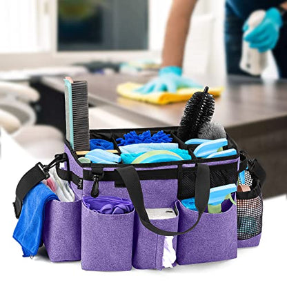 LoDrid Wearable Cleaning Caddy Bag with 4 Foldable Dividers, Cleaning Supply Tote for Cleaning Supplies, Cleaning Organizer with Shoulder Strap and Side Handles for Cleaners & Housekeepers, Purple - color: Purple