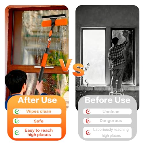 26FT High Reach Duster Cleaning Kit with 5-20 FTExtension Pole, High Ceiling Fan Cleaner Duster Tool for Fan Blades, Extendable Reusable Cobweb, Feather, Window Cleaning Squeegee Kit(20FT) - size: 20FT