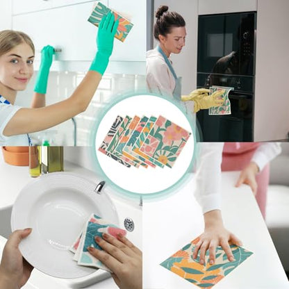 6 Pack Swedish Dishcloths for Kitchen, Reusable Soft Kitchen Towels Dish Cloths Set Absorbent Sponge Cleaning Washable Quick Drying Bar Hand Washing, Flower - color: Flower