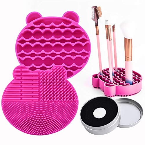 Bird&Fish Silicon Makeup Brush Cleaner Mat & Drying Pad with Carbon Removal Sponge (Rose Red) - color: Rose Red