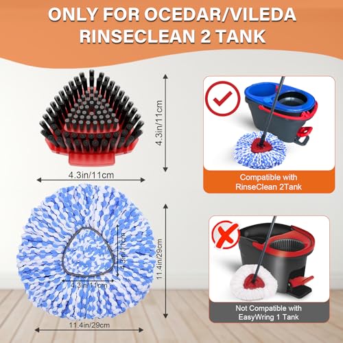 Fatmass 5 Pack Spin Mop Replacement for O Cedar RinseClean 2-Tank System,Include 4 Mop Replace Heads + 1 Upgrade Scrubber Brush, 100% Microfiber Mop Refills Deep Cleaning Machine Washable - size: Small (4 Mop Heads+1 Brush)