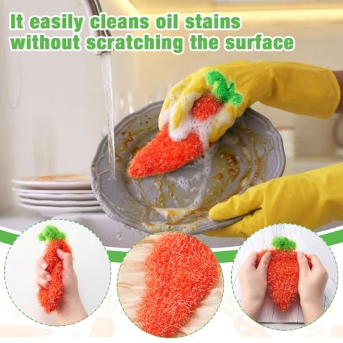Breling 6 Pieces Carrot Shape Dish Sponge Dual Sided Non Scratch Dish Washing Scrubbers, Reusable Household Cleaning Kitchen Tools for Dishwashing Washing Dishes Cookware - style: Carrot