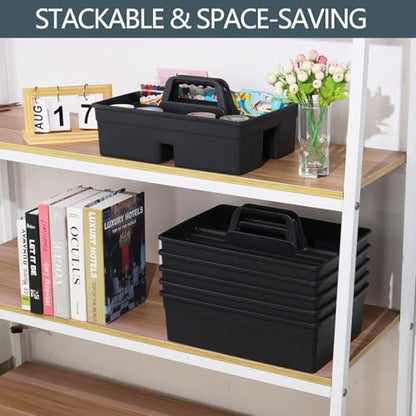 6-Pack 3 Compartment Plastic Cleaning Supplies Caddy with Handle | Cleaning Tool Organizer Storage Tote