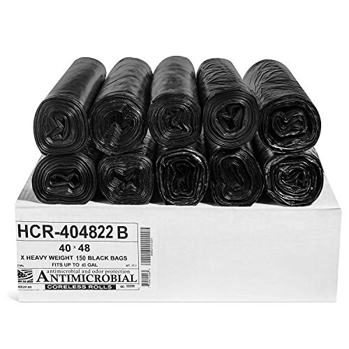 Aluf Plastics High Density Trash Bags, 45 Gallon, 150 Count, 22 Micron (eq), 40" x 48", Black, for Bathroom, Office, Industrial, Commercial, Janitorial, Municipal, Recycling - color: Black, style: 45 Gal, 22 Micron Equiv, 150 Count