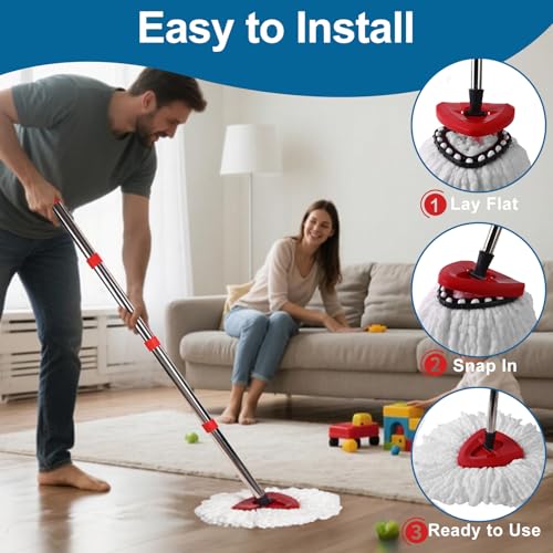 4 Pack Mop Heads Replacements, Compatible with O Cedar Easywring 1-Tank System Easy Wrin Spin Mops, Triangle Swivel Microfiber Mops, Washable & Easy to Replace - size: 4 Pack
