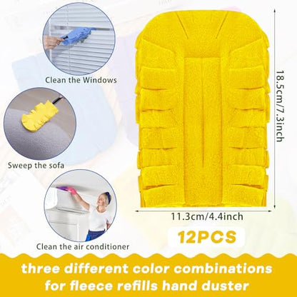 Zubebe 12 Pcs Duster Refill Reusable Fleece Duster Refills Feather Flat Dusters Multi Surface Washable Cleaning Pads Tools for Home, Blinds, Car, Pet, Furniture, Fans (Purple,Light Blue,Yellow) - color: Purple, Light Blue, Yellow