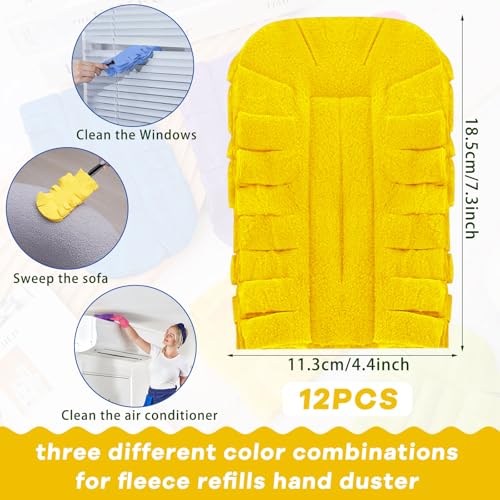 Zubebe 12 Pcs Duster Refill Reusable Fleece Duster Refills Feather Flat Dusters Multi Surface Washable Cleaning Pads Tools for Home, Blinds, Car, Pet, Furniture, Fans (Purple,Light Blue,Yellow) - color: Purple, Light Blue, Yellow