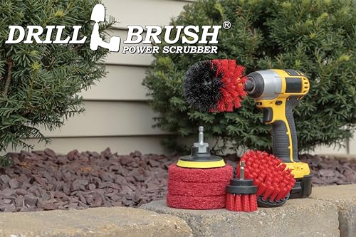 Drillbrush - Drill Brush Kit - Rotary Drill Brush Cordless Scrubber - Deck Scrub Brush - Scrub Brush Kit - Concrete Cleaner Brush - Marble Brush - Brick Cleaner - Stone Cleaning - Ceramic Tile Cleaner - color: Red