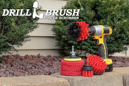 Drillbrush - Drill Brush Kit - Rotary Drill Brush Cordless Scrubber - Deck Scrub Brush - Scrub Brush Kit - Concrete Cleaner Brush - Marble Brush - Brick Cleaner - Stone Cleaning - Ceramic Tile Cleaner - color: Red