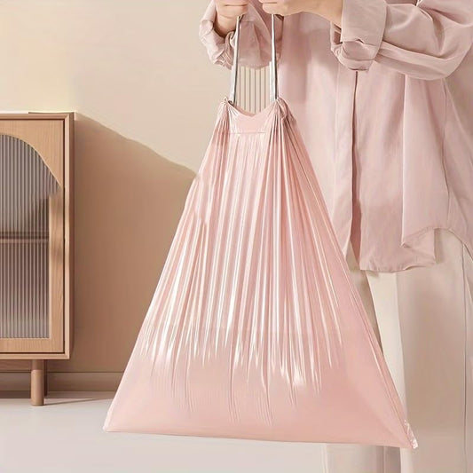 Drawstring Trash Bags Extra Thick and Durable, Large Kitchen Waste Bags for Home Use, Portable Garbage Bags with Handles, Pink, 50 Count