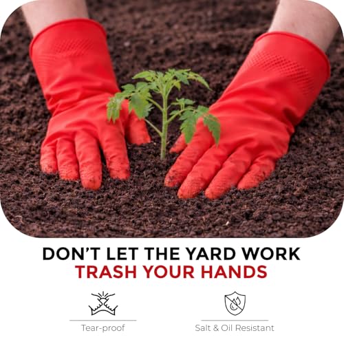 LADWA Non-Slip Household Cleaning Reusable Dishwashing Gloves for Kitchen Gardening Flexible Long-lasting Waterproof Gloves - color: Red, size: Pack of 2