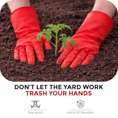 LADWA Non-Slip Household Cleaning Reusable Dishwashing Gloves for Kitchen Gardening Flexible Long-lasting Waterproof Gloves - color: Red, size: Pack of 2