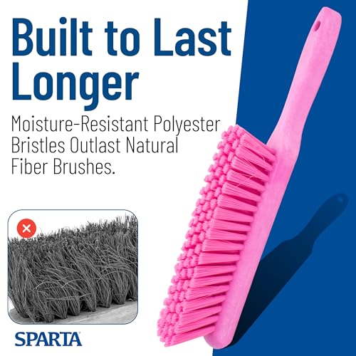 SPARTA 8 Inch Soft Counter Brush with Polyester Bristles and 5 Inch Handle, Color Coded Handheld Broom for Tables Countertops and Foodservice Surfaces, 13 Inch Overall Length, Pink - color: Pink