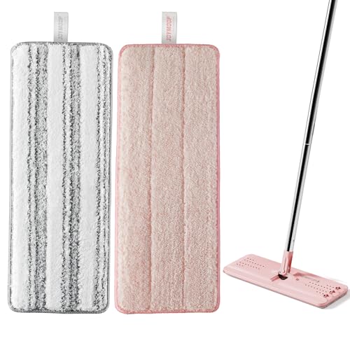 JOYMOOP Microfiber Replacement Pads for 13-Inch Flat Mop and Bucket System, Reusable Refills, Pack of 2, Stripe and Pink - color: 2 Pcs 13" - 1 Stripe+ 1 Pink, size: 13.0 × 4.9 Inch