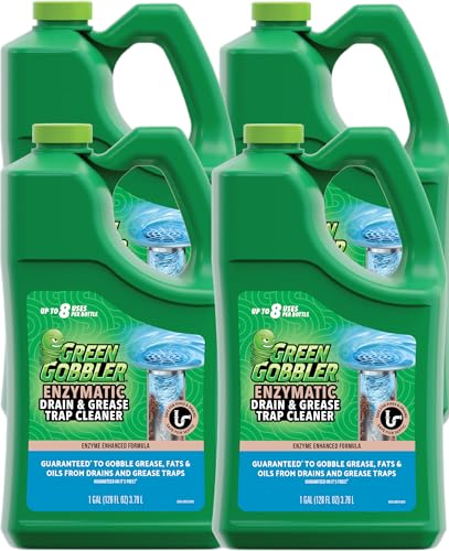 Green Gobbler ENZYMES for Grease Trap & Sewer - Controls Foul Odors & Breaks down Grease, Paper, Fat & Oil in Sewer Lines, Septic Tanks & Grease Traps (4 Gallon Case) - size: 4 Gallon
