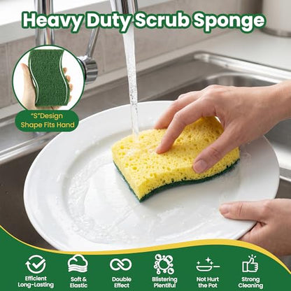 12 Count Heavy Duty Scrub Sponges,Dual Sided Kitchen Sponges for Non-Coated Cookware and Outdoor Grills, Flexible, Durable, and Strong, Long Lasting Cleaning Sponges for Cleaning Kitchen Dishes - color: Yellow-12