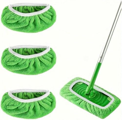 Microfiber Mop Pads - 3 Pack Reusable Washable Refills for Wet & Dry Floor Cleaning - Fits Most Standard Mops - Green Household Cleaning Pads - color: Green