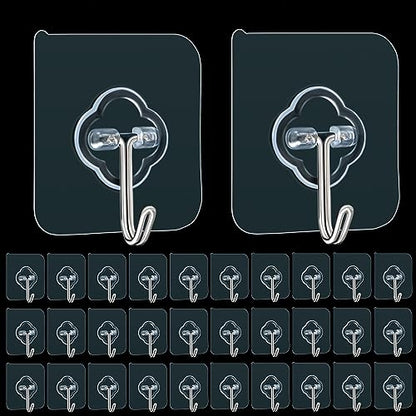 Adhesive Hooks, 32 Pack 33lb(Max) Sticky Hooks, Transparent Reusable Removable Adhesive Hooks for Hanging, Wall Hooks for Hanging Can be Use for Kitchen Bathroom Shower Outdoor Home Improvement