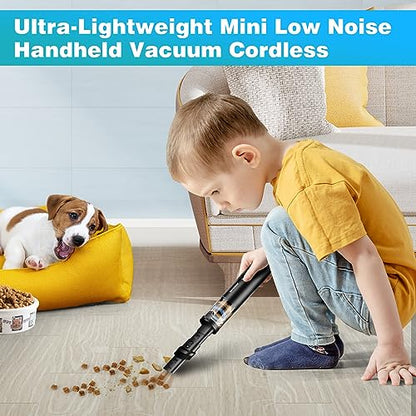 Upbooz Handheld Vacuum Cordless, Car Vacuum with 14000PA Powerful Suction with LED Light, Air Duster 2-in-1,Low Noise Rechargeable Portable Mini Vacuum Cleaner for Car Home Pet Office,Two Gears