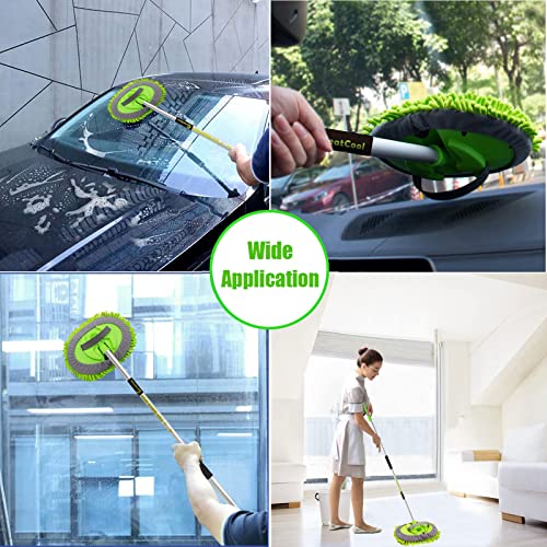 62" Car Wash Brush Mop Kit with Long Handle, 2 in 1 Chenille Microfiber Sponge Mitt Cleaning Detailing Duster for Washing Cars Truck SUV RV Caravans and Household(2 x Mop Head) - color: Green