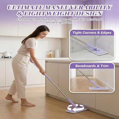 The Zero-Touch Mini Mop, 2026 Upgraded Snap Grip Mini Mop, Cloth Changing MiniMop with Automatic Hands Free Push Pull Handle, Suitable Disposable Pads Kitchen Counter Cleaning (White 39 in) - color: White 39 in