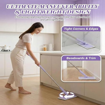 The Zero-Touch Mini Mop, 2026 Upgraded Snap Grip Mini Mop, Cloth Changing MiniMop with Automatic Hands Free Push Pull Handle, Suitable Disposable Pads Kitchen Counter Cleaning (White 39 in) - color: White 39 in