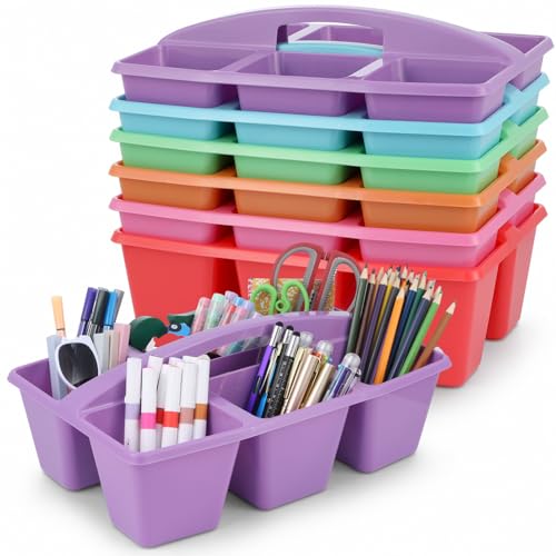 6 Pack Assorted Colors 6 Compartment Classroom Caddy with Handle Portable Plastic Storage Classroom Caddies Organizer for Classrooms Supply Teacher Office Table Desk(Rainbow) - color: Rainbow