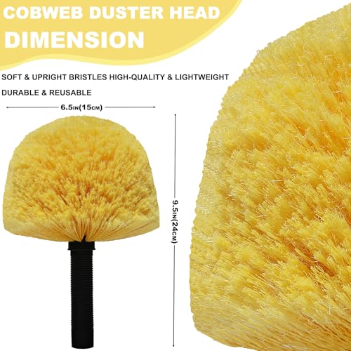 2 Pack Twist-On Cobweb Duster Head Brush - Efficient Indoor & Outdoor Spider Web Cleaning Solution - Fits Standard Acme Threaded Poles - Duster Brush Head Only - Yellow