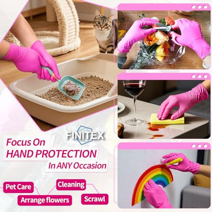 FINITEX Nitrile Disposable Latex-Free Gloves - 3.5mil 100/1000PCS Powder-Free Latex Free Cleaning Medical Exam Food Gloves - color: Rose Red (Small 100)