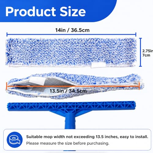 6 Pcs 14" Microfiber Window Scrubber Refill Replacement Reusable Squeegee Cleaning Cloth Sleeve Tools for Bathroom Car Window Accessory for Squeegee (Not Included) (Blue,White)