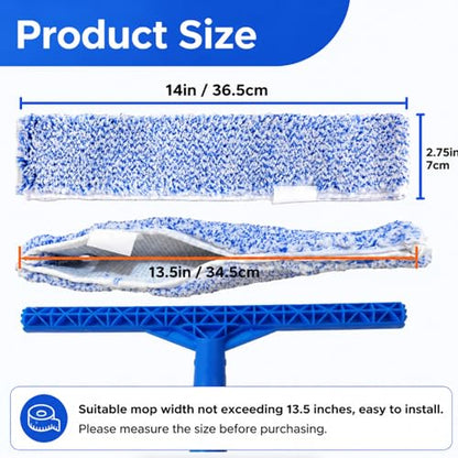 6 Pcs 14" Microfiber Window Scrubber Refill Replacement Reusable Squeegee Cleaning Cloth Sleeve Tools for Bathroom Car Window Accessory for Squeegee (Not Included) (Blue,White)