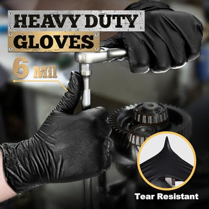 TitanFlex Heavy Duty Black Nitrile Gloves, 6 Mil, Fully Textured, Mechanic Disposable Gloves, Latex Free, Powder Free - color: 04 Black (Xl, 100ct)