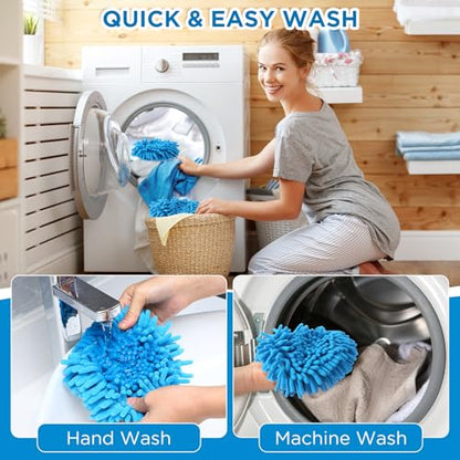 Baderke 3 Pack Chenille Mop Heads Replacements Compatible with 1 Tank System Chenille Duster Replacement Heads Microfiber Spin Mop Refill Pads Reusable Dust Refills for Floor Cleaning (Blue) - color: Blue