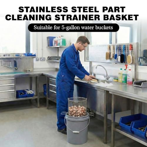 1 Pcs 1/4″ Mesh 5 Gallon Dip and Drain Stainless Steel Part Cleaning Strainer Basket for Buckets, Swing Handle, for Mechanics Auto Parts Washing Garage Shop Home Workshop, Bucket Not Included - size: 5 Gallon,1/4″