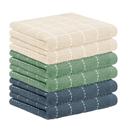 Nialnant 6 Pack Terry Kitchen Towels, Dish Cloths for Washing Dishes, 100% Cotton Reusable Cleaning Rag,Ultra Soft Absorbent, Quick Drying Dish Towels for Kitchen,12x12 Inches - color: Beige+gray+green, size: 12 x 12 in - 6PCS