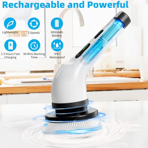 Electric Spin Scrubber Cordless, Electric Scrubber for Cleaning Bathroom with Long Handle, Electric Shower Scrubber, Power Cleaning Brush with 9 Brush Heads for Bathtub Tile Floor Car